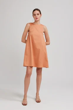 V-Back Gathered Shift Dress