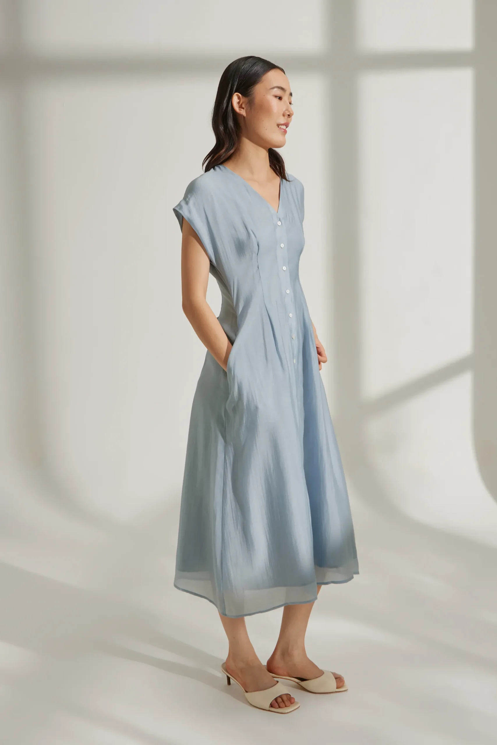 Viscose Cap Sleeve Midi Dress