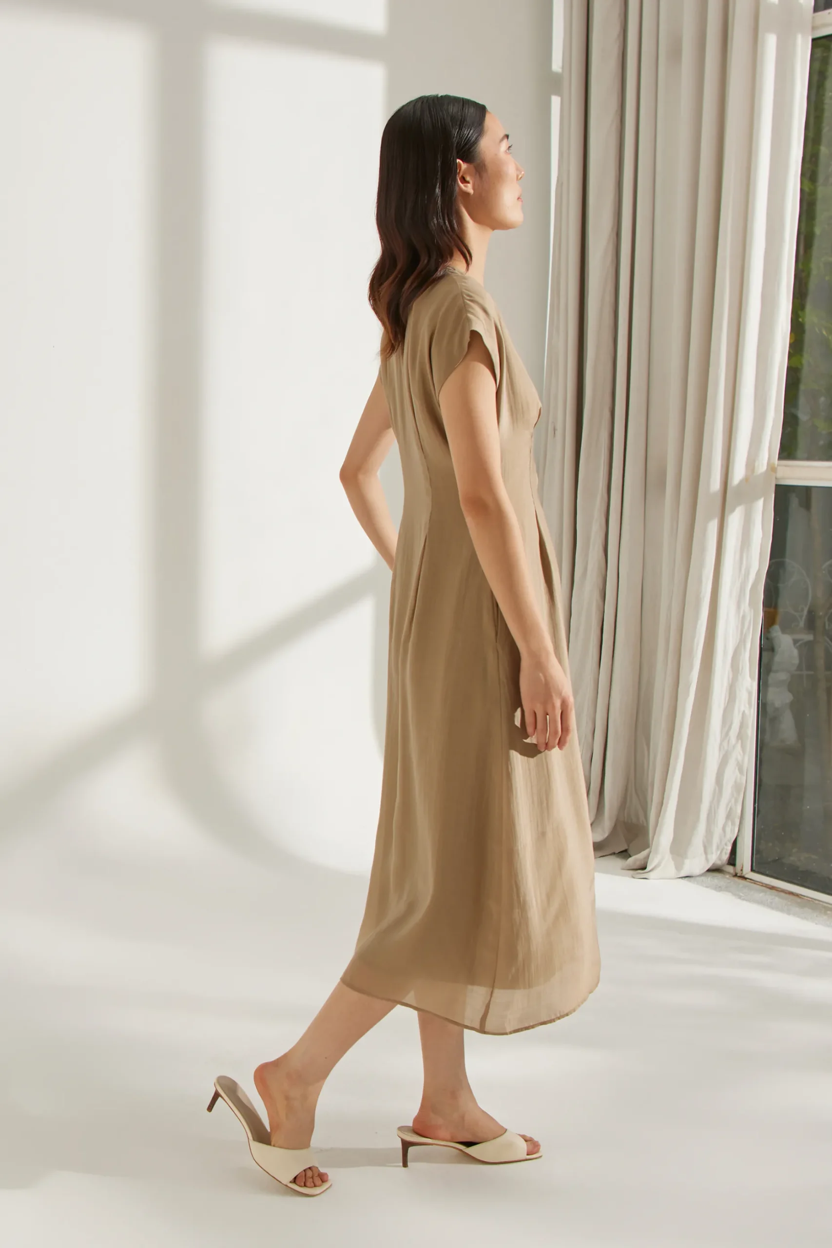 Viscose Cap Sleeve Midi Dress