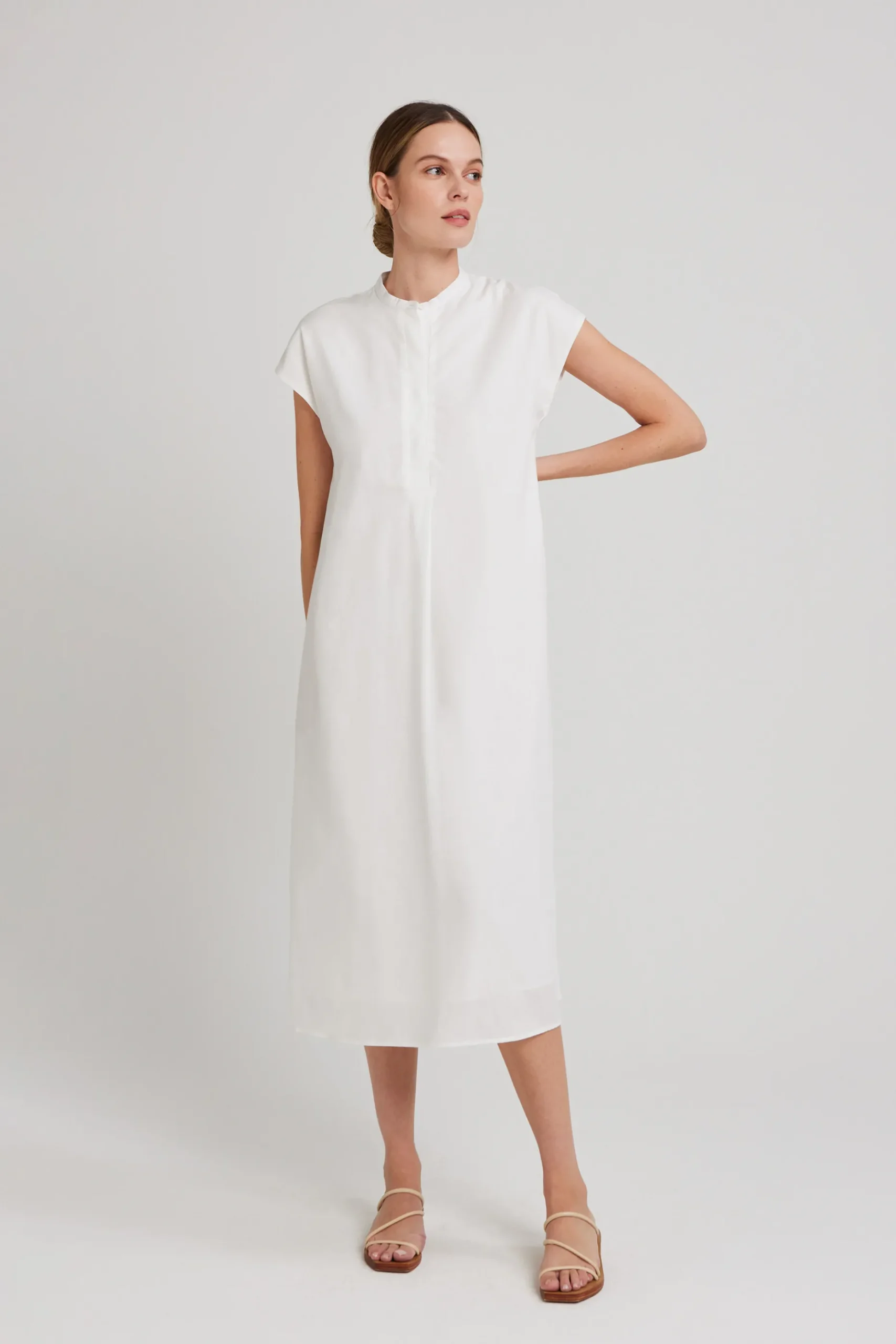 Viscose Mandarin Collar Shirt Dress