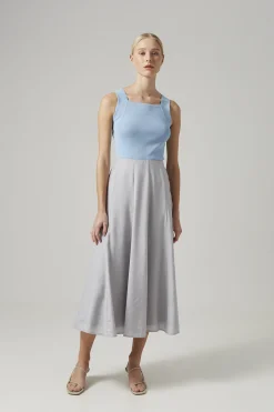 Viscose Panelled Midi Skirt