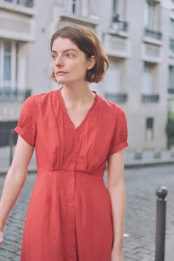 Viscose Ruffle Collar Midi Dress