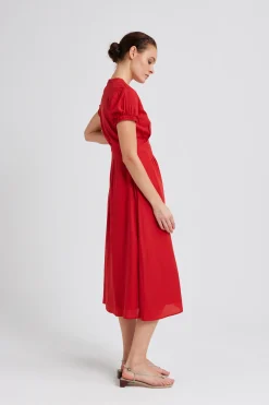 Viscose Ruffle Collar Midi Dress