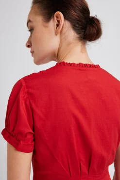 Viscose Ruffle Collar Midi Dress