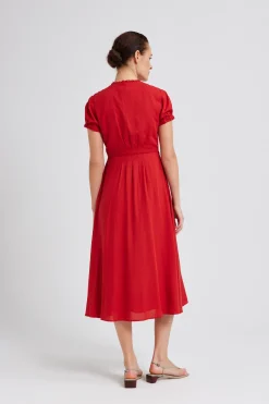 Viscose Ruffle Collar Midi Dress