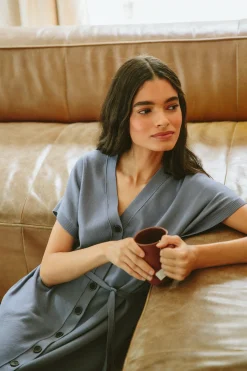 V-Neck Button Down Knit Dress