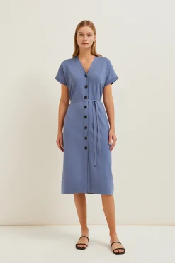 V-Neck Button Down Knit Dress