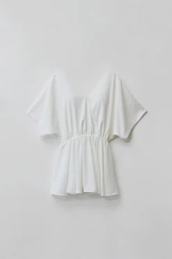 V-Neck Gathered Peplum Blouse