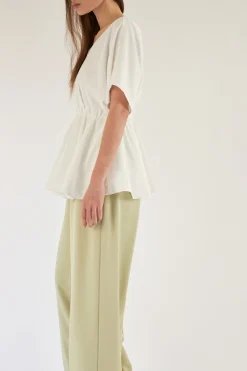 V-Neck Gathered Peplum Blouse