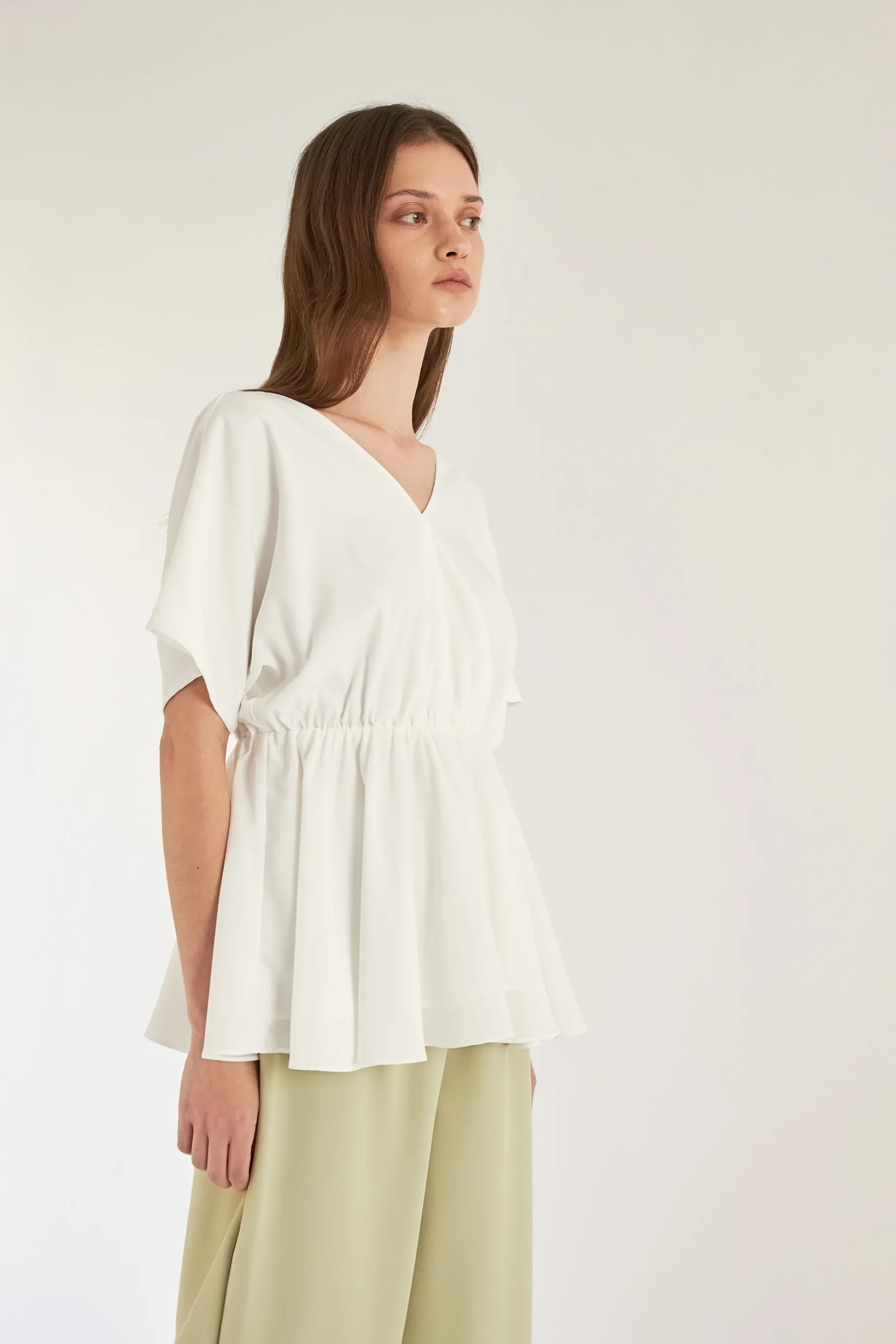 V-Neck Gathered Peplum Blouse