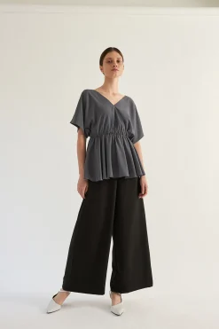 V-Neck Gathered Peplum Blouse