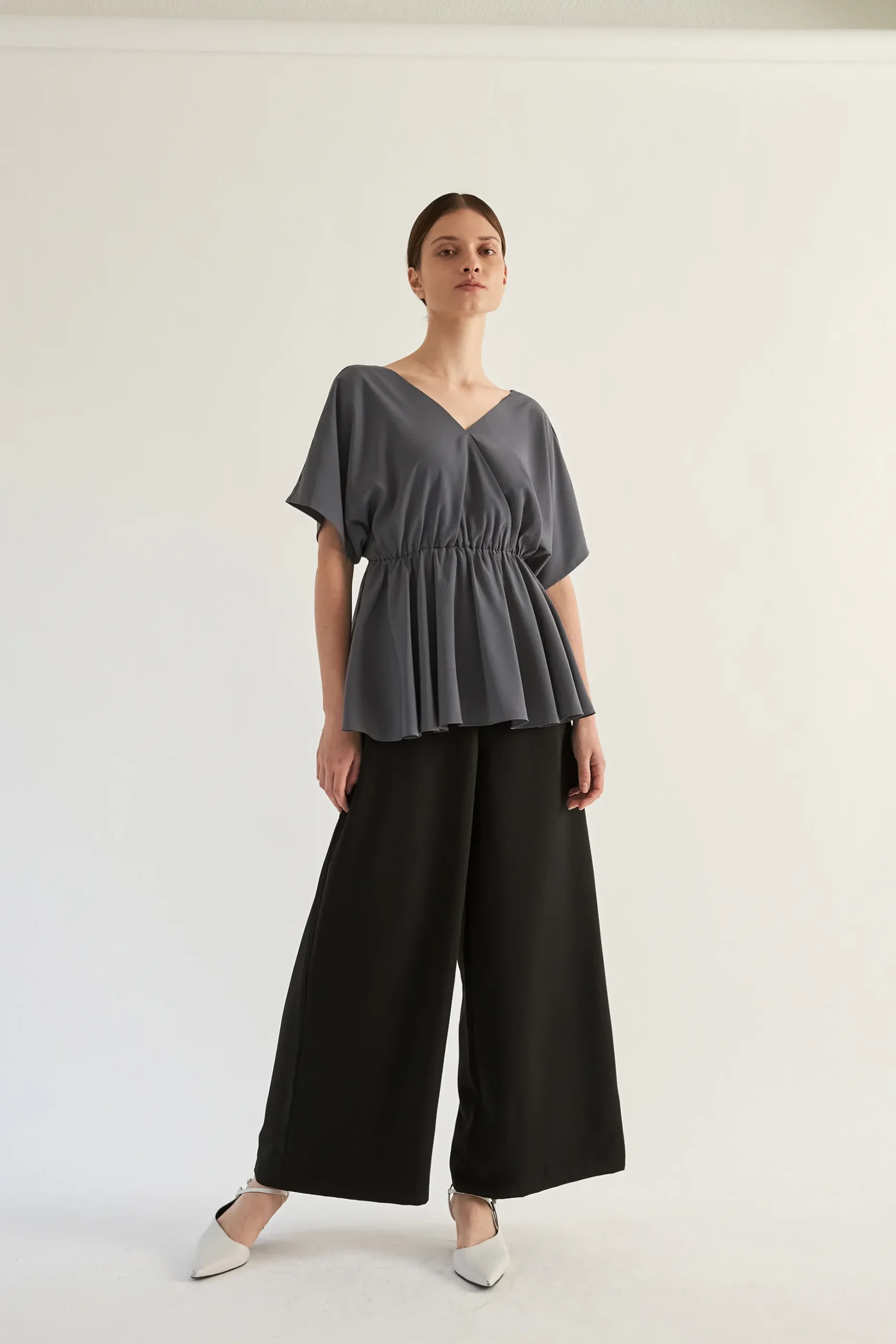 V-Neck Gathered Peplum Blouse