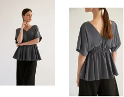V-Neck Gathered Peplum Blouse