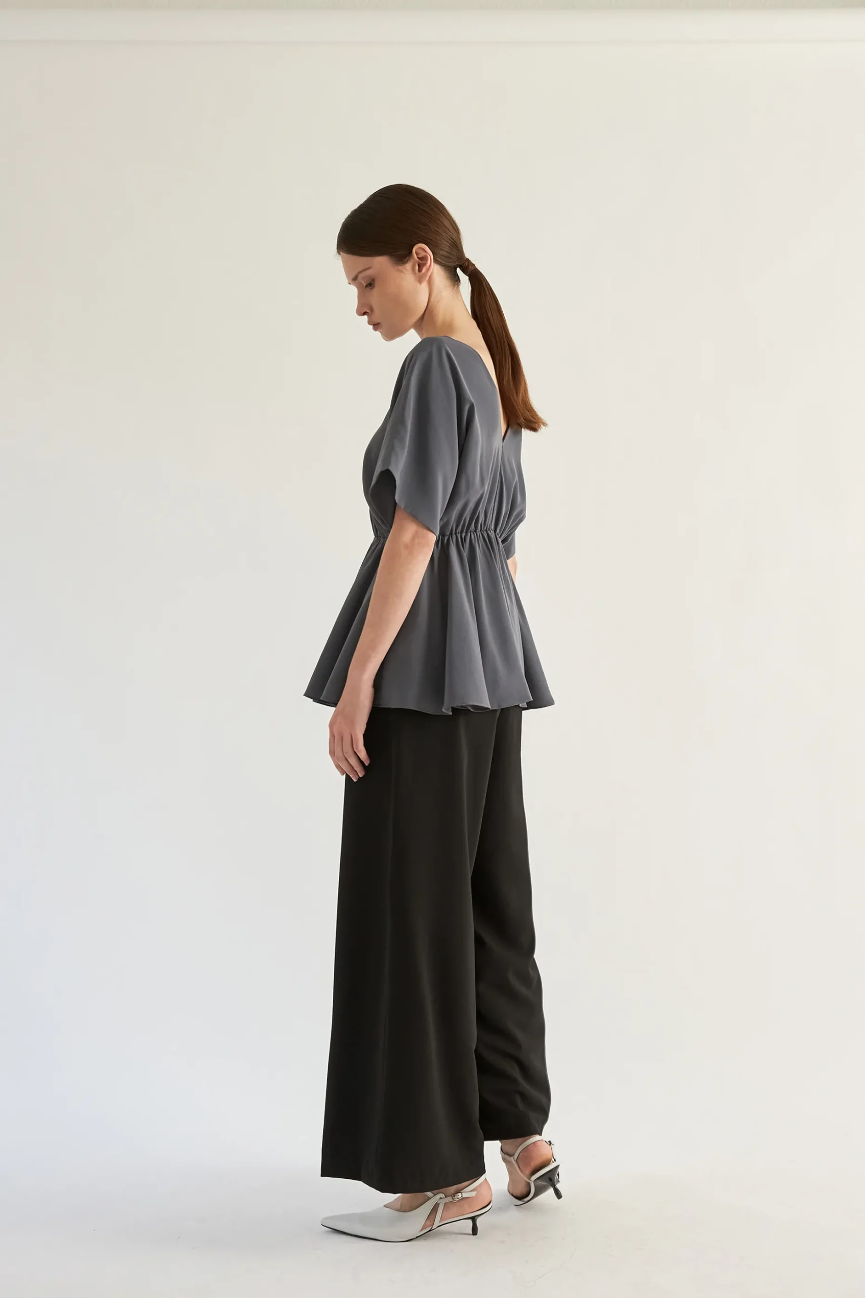 V-Neck Gathered Peplum Blouse