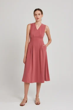 V-Neck Pleated Midi Dress