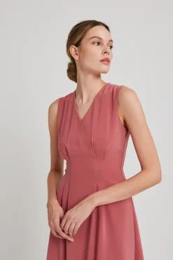 V-Neck Pleated Midi Dress