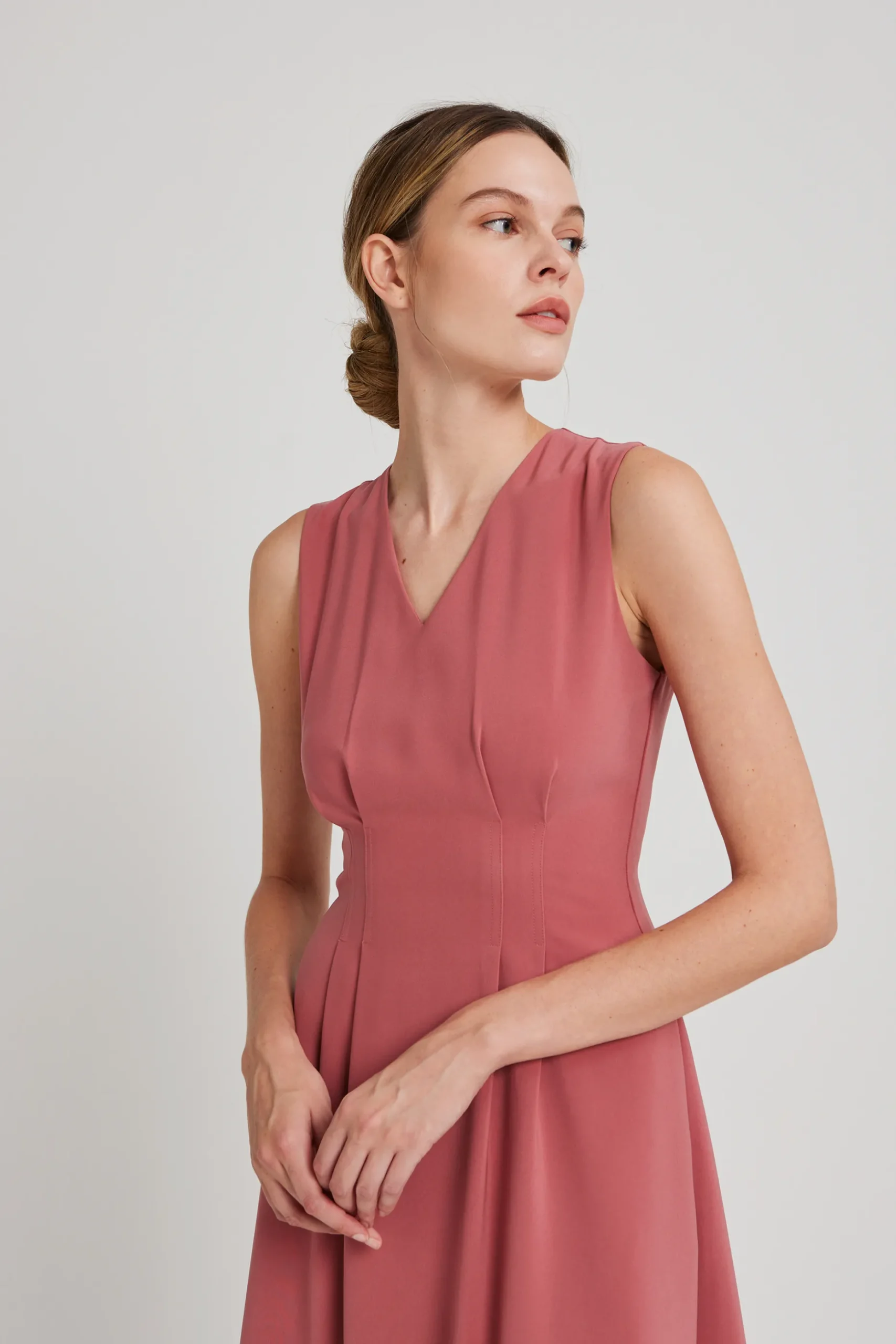 V-Neck Pleated Midi Dress