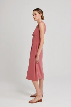 V-Neck Pleated Midi Dress