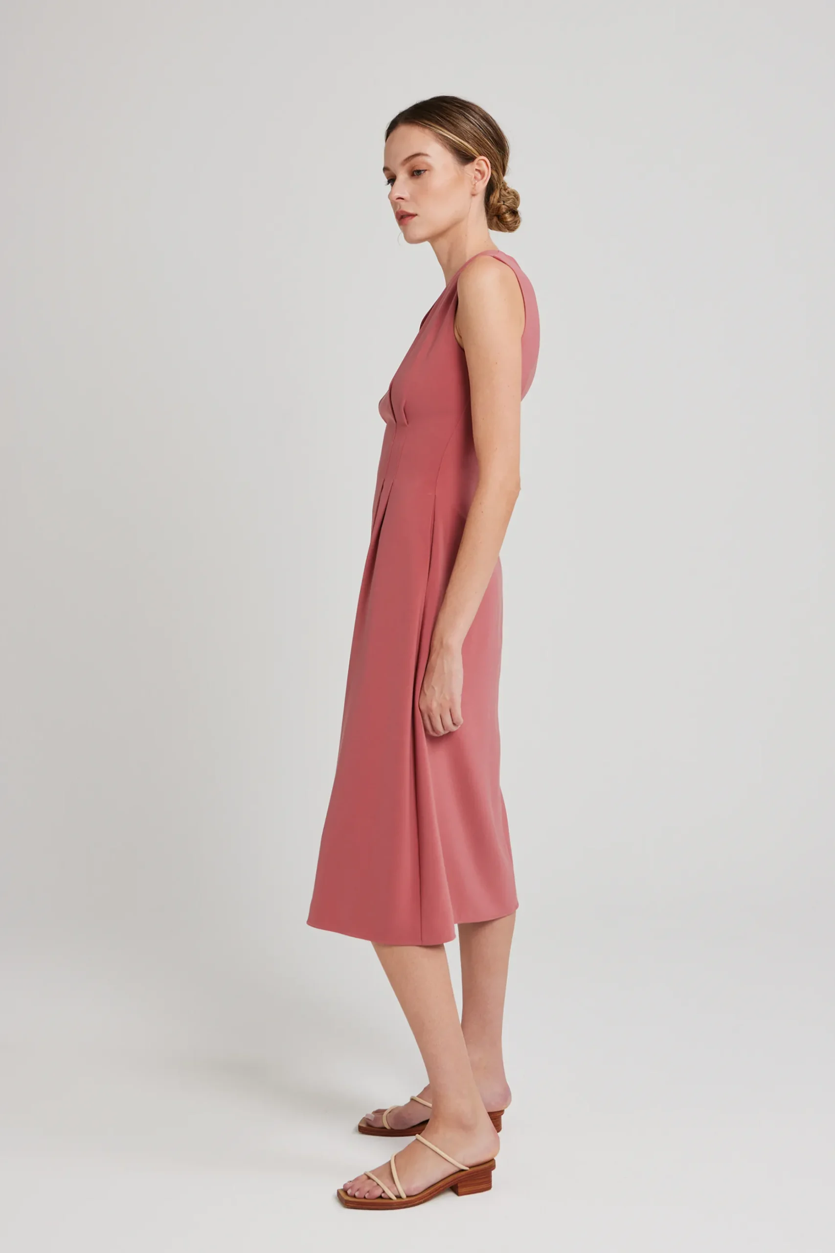 V-Neck Pleated Midi Dress