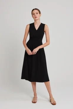 V-Neck Pleated Midi Dress