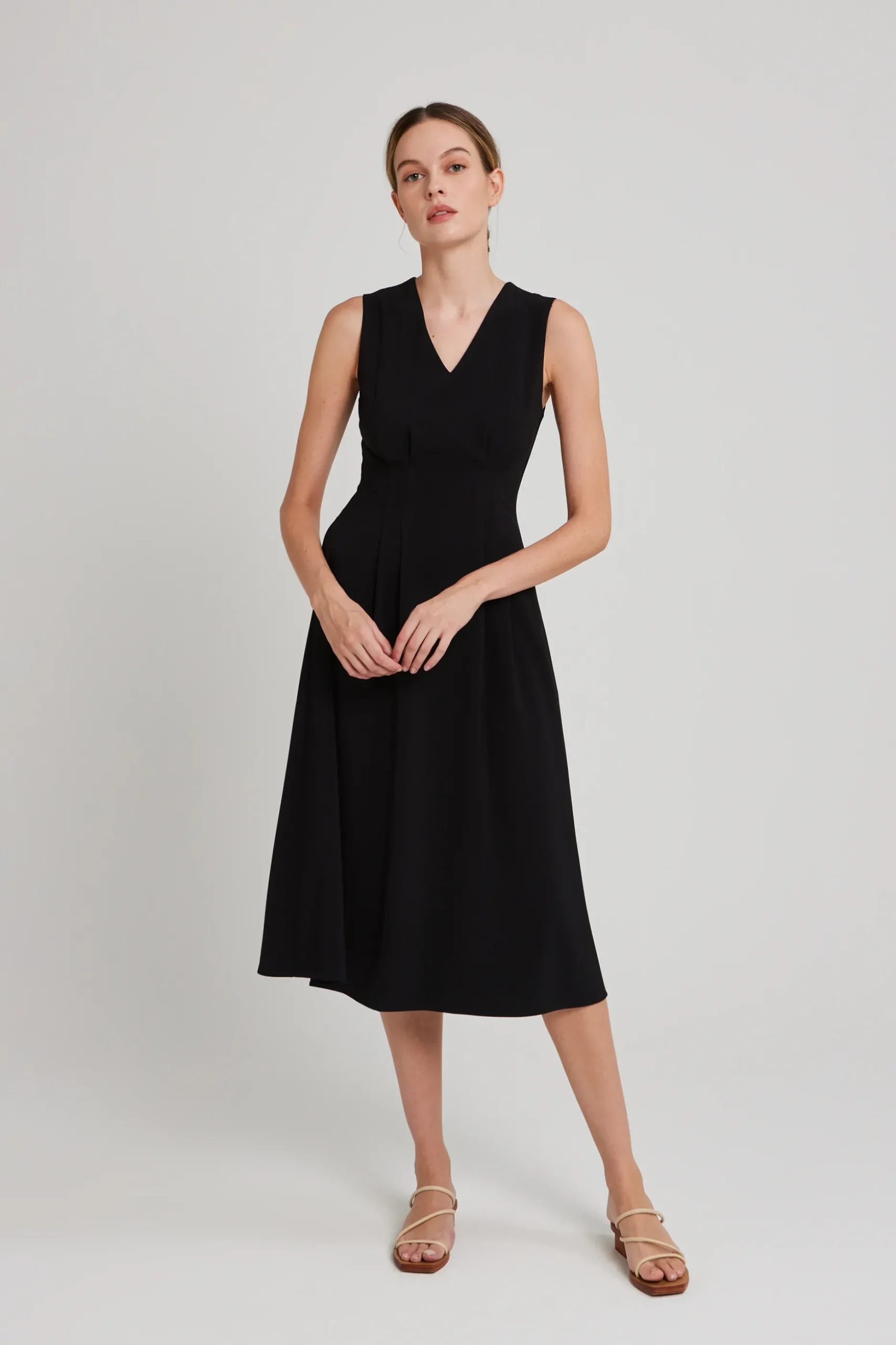 V-Neck Pleated Midi Dress