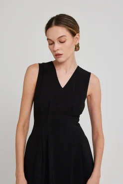 V-Neck Pleated Midi Dress