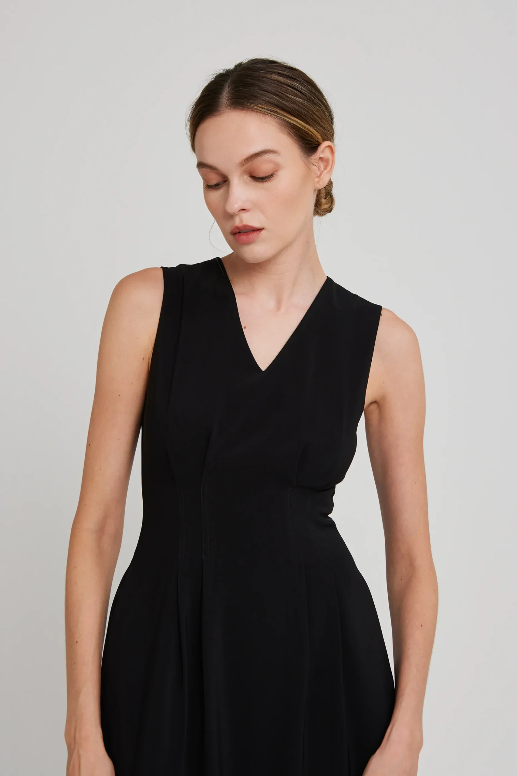V-Neck Pleated Midi Dress