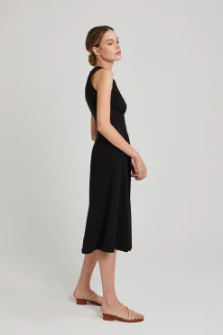 V-Neck Pleated Midi Dress