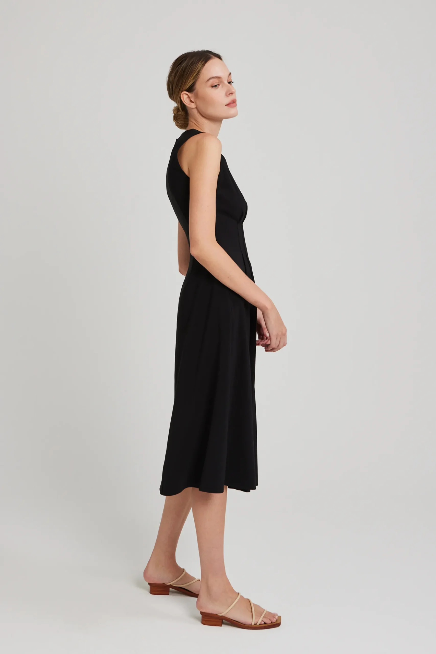V-Neck Pleated Midi Dress