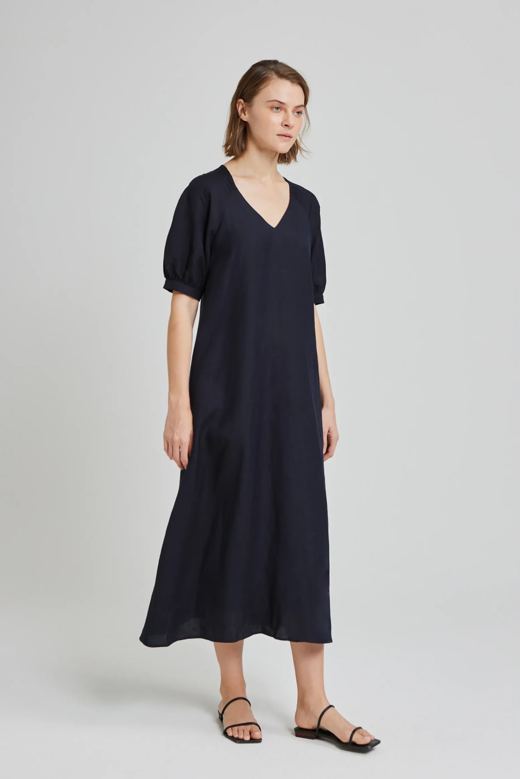 V-Neck Puff Sleeve Dress