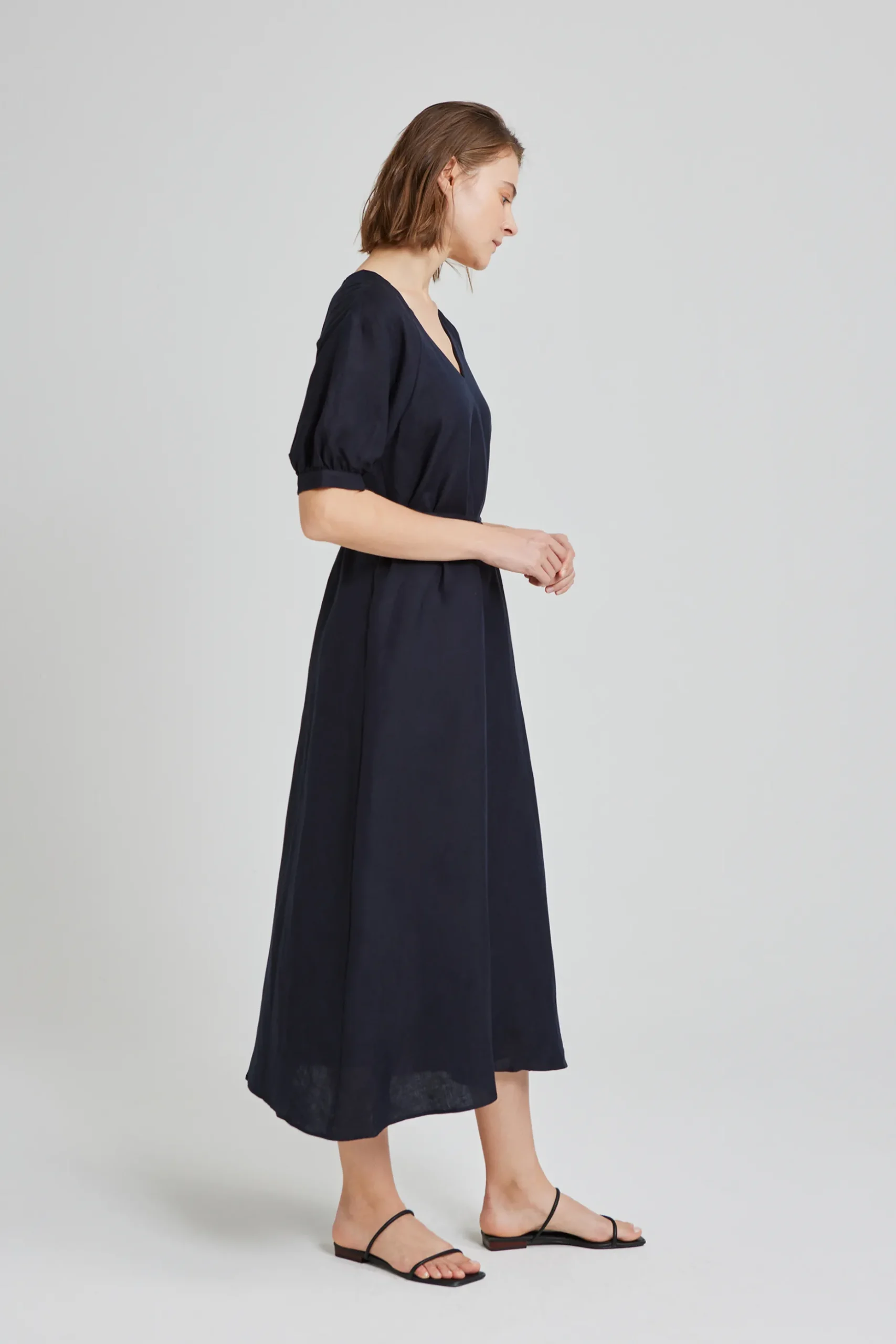 V-Neck Puff Sleeve Dress