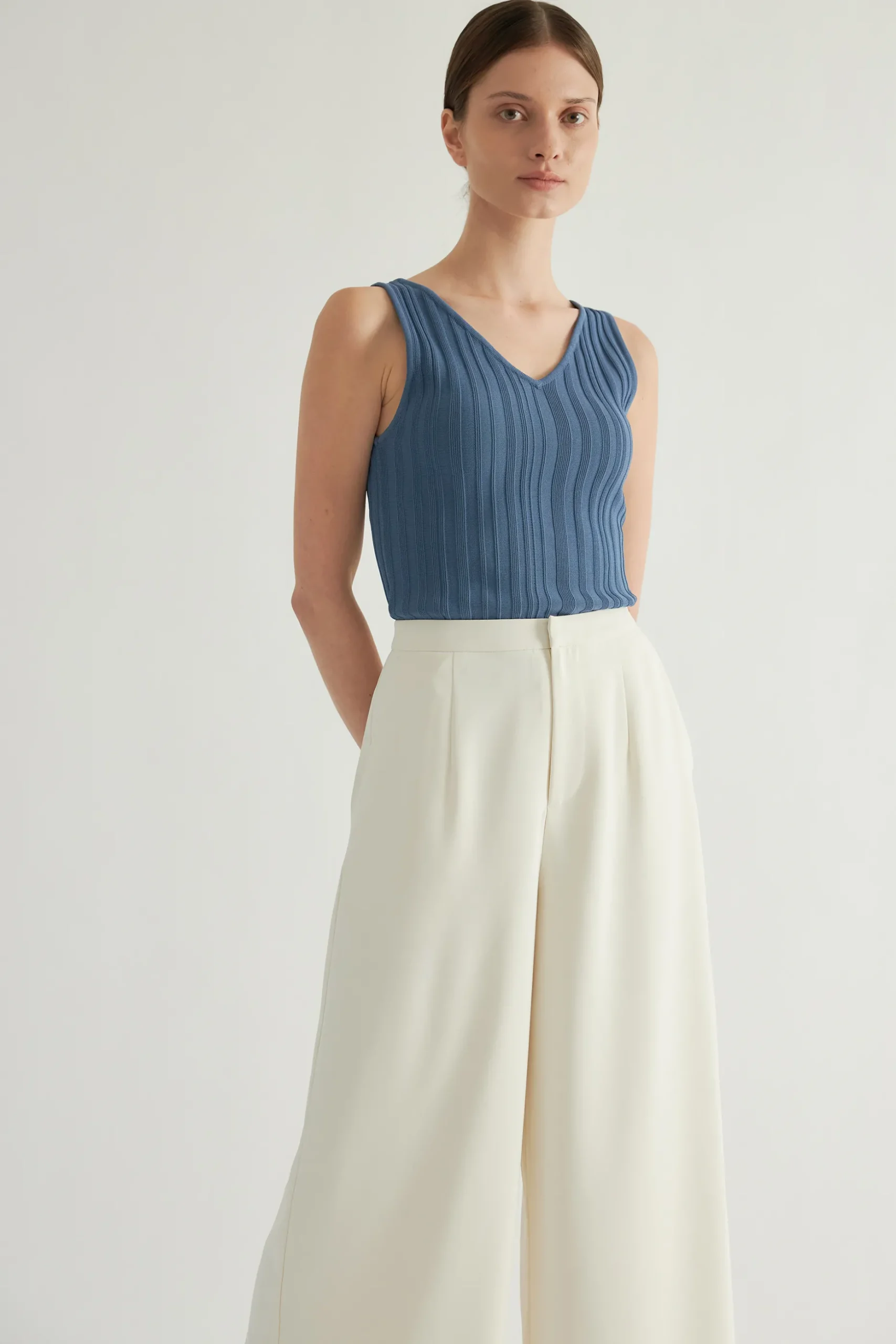 V-Neck Ribbed Knit Top