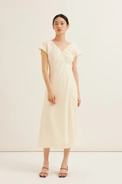 V-Neck Ruched Midi Dress