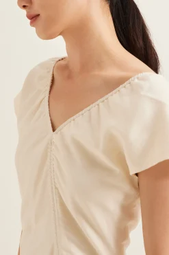 V-Neck Ruched Midi Dress