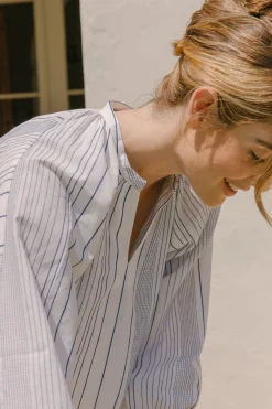 V-Neck Stripe Billowy Blouse